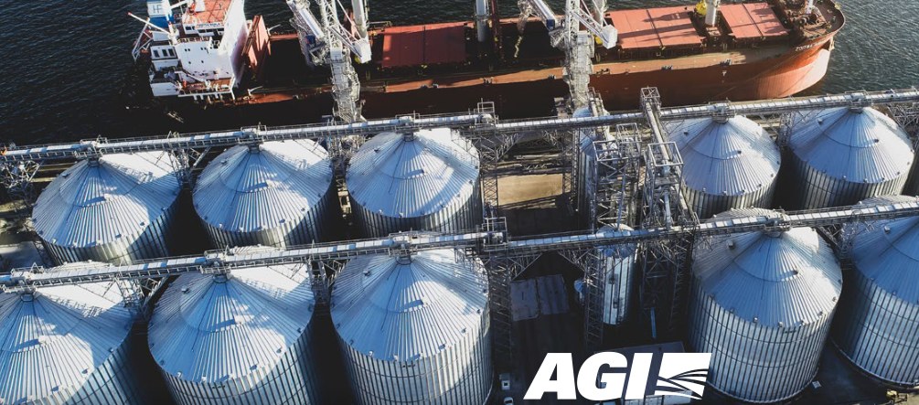Grain storage silos at a bulk terminal
